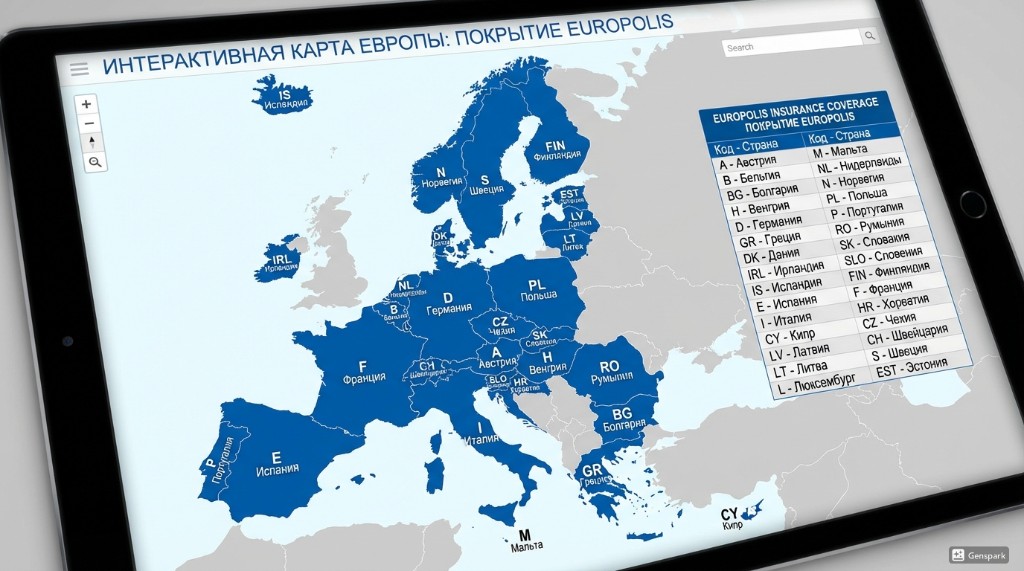 Интерактивная карта Европы с выделенными странами действия Европолиса - 27 стран ЕС, Швейцария, Норвегия, Исландия